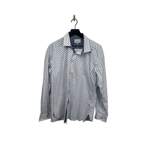 Ted Baker‎ Endurance Blue White Flower Long Sleeve Button Down 17 36/37 #54 - Picture 1 of 16